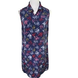Quiet Luxury Floral Silk Shirt Dress Sleeveless Navy Equipment Femme Women S‎ P